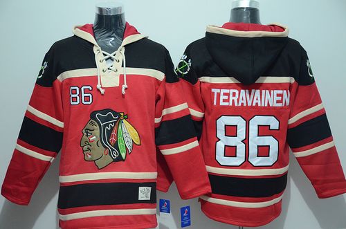 Blackhawks #86 Teuvo Teravainen Red Sawyer Hooded Sweatshirt Stitched NHL Jersey - Click Image to Close